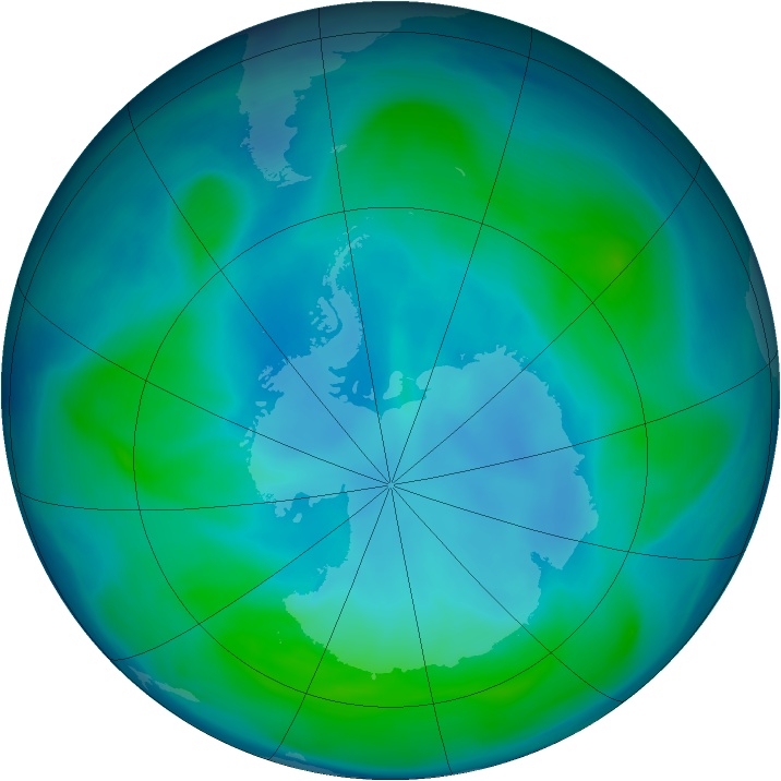Antarctic ozone map for 03 February 2006